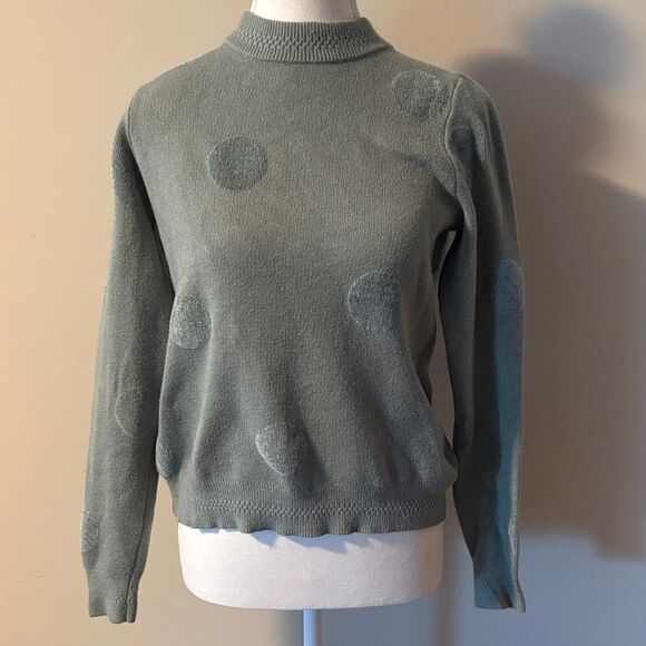 Cynthia Rowley Sage Polka Dot Mock Turtleneck Sweater. Size Small - Picture 1 of 6
